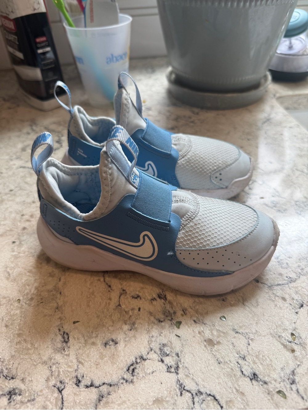 Nike Kids Light Blue and White Slip-On Athletic Sneakers